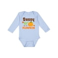 thumbnail image 1 of Inktastic Thanksgiving Sassy Lil Pumpkin with Fall Leaves Girls Long Sleeve Baby Bodysuit, 1 of 5