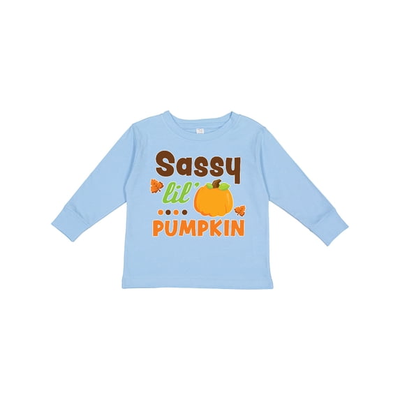 Inktastic Thanksgiving Sassy Lil Pumpkin with Fall Leaves Girls Long Sleeve Toddler T-Shirt