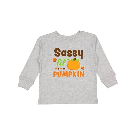 Inktastic Thanksgiving Sassy Lil Pumpkin with Fall Leaves Girls Long Sleeve Toddler T-Shirt