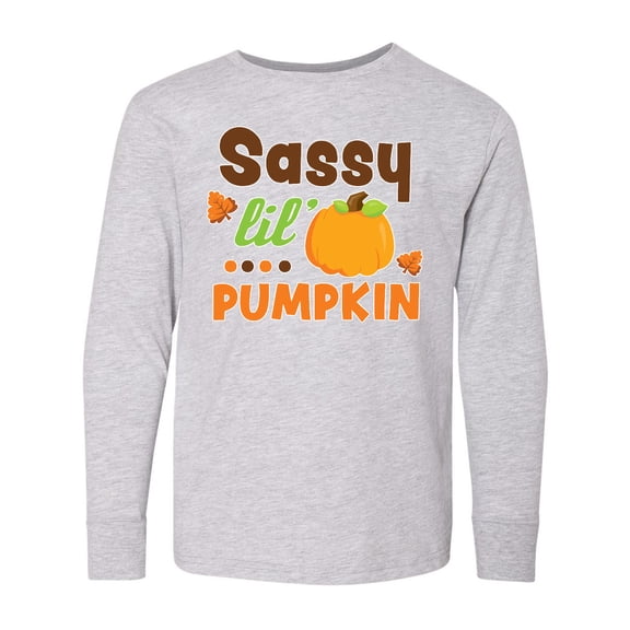 Inktastic Thanksgiving Sassy Lil Pumpkin with Fall Leaves Long Sleeve Youth T-Shirt