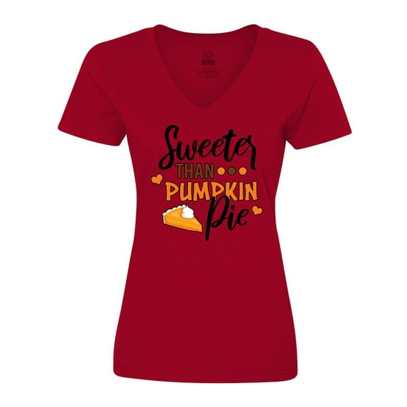 Inktastic Thanksgiving Sweeter Than Pumpkin Pie Women's V-Neck T-Shirt
