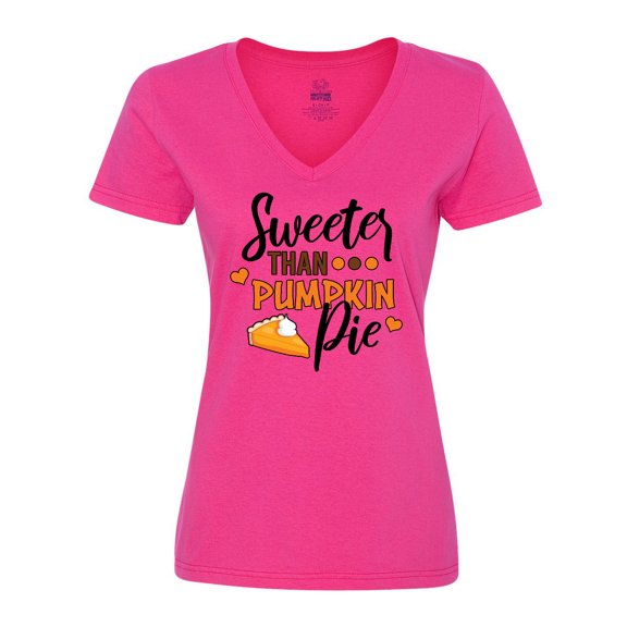 Inktastic Thanksgiving Sweeter Than Pumpkin Pie Women's V-Neck T-Shirt