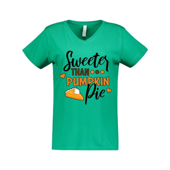 Inktastic Thanksgiving Sweeter Than Pumpkin Pie Women's V-Neck T-Shirt