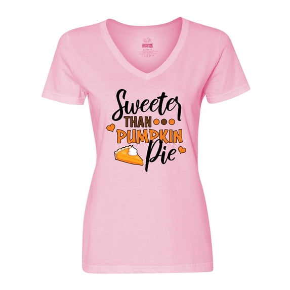 Inktastic Thanksgiving Sweeter Than Pumpkin Pie Women's V-Neck T-Shirt