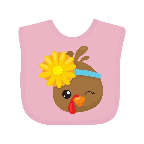 Inktastic Cute Turkey, Brown Turkey, Turkey with Sunflower Boys or Girls Baby Bib