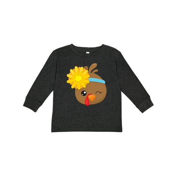 Inktastic Thanksgiving Turkey, Brown Turkey, Sunflower Boys or Girls Long Sleeve Toddler T-Shirt