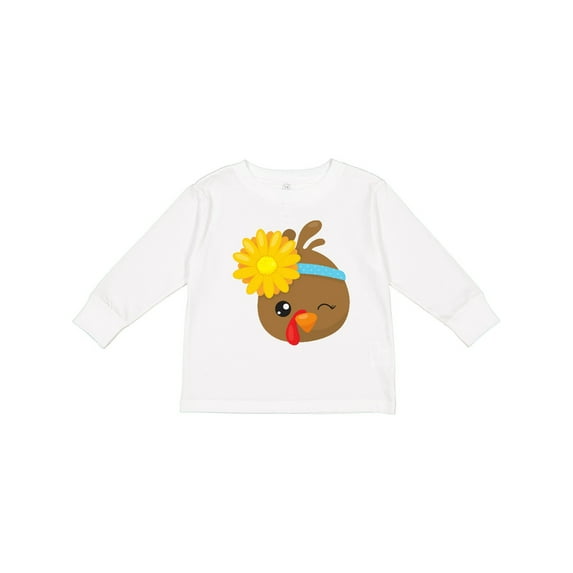 Inktastic Thanksgiving Turkey, Brown Turkey, Sunflower Boys or Girls Long Sleeve Toddler T-Shirt
