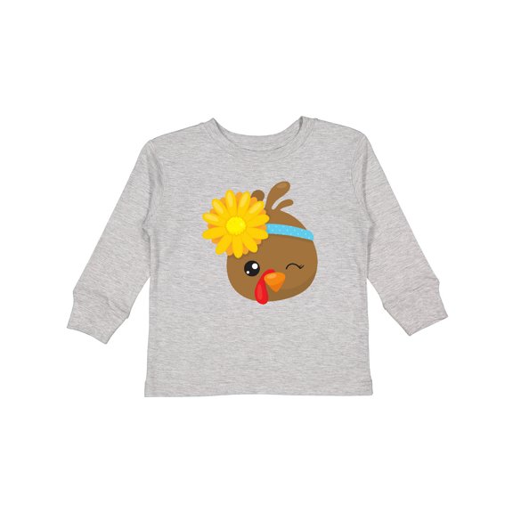 Inktastic Thanksgiving Turkey, Brown Turkey, Sunflower Boys or Girls Long Sleeve Toddler T-Shirt