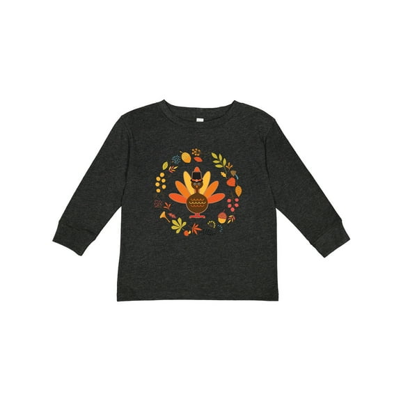 Inktastic Thanksgiving Turkey Fall Holiday Wreath Boys or Girls Long Sleeve Toddler T-Shirt