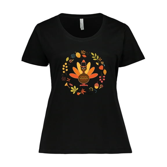 Inktastic Thanksgiving Turkey Fall Holiday Wreath Women's Plus Size T-Shirt