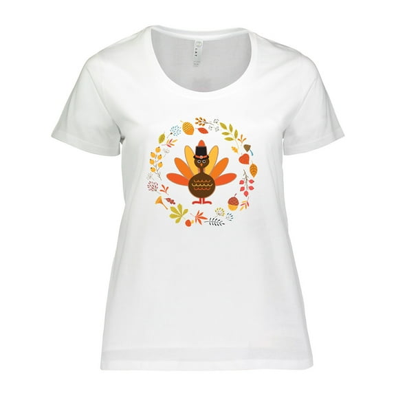 Inktastic Thanksgiving Turkey Fall Holiday Wreath Women's Plus Size T-Shirt