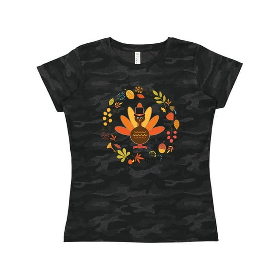 Inktastic Thanksgiving Turkey Fall Holiday Wreath Women's T-Shirt