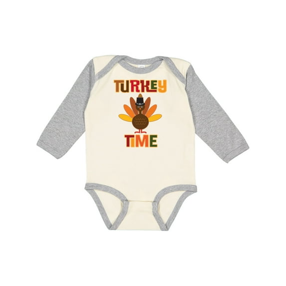 Inktastic Thanksgiving Turkey Time Boys or Girls Long Sleeve Baby Bodysuit