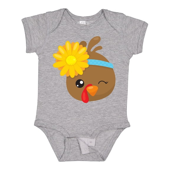 Inktastic Thanksgiving Turkey, Turkey With Sunflower Boys or Girls Baby Bodysuit