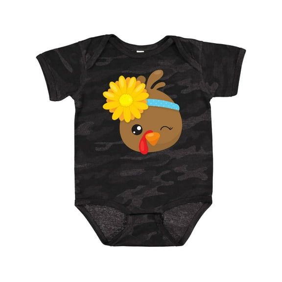 Inktastic Thanksgiving Turkey, Turkey With Sunflower Boys or Girls Baby Bodysuit