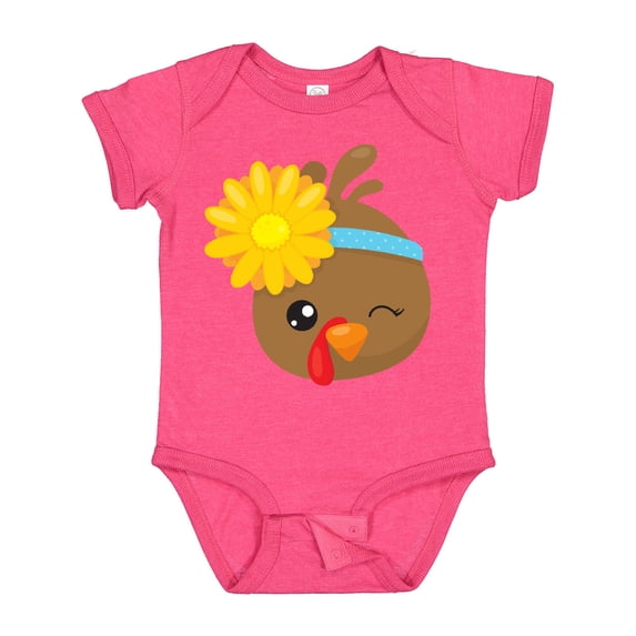 Inktastic Thanksgiving Turkey, Turkey With Sunflower Boys or Girls Baby Bodysuit