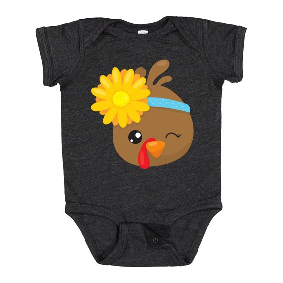 Inktastic Thanksgiving Turkey, Turkey With Sunflower Boys or Girls Baby Bodysuit
