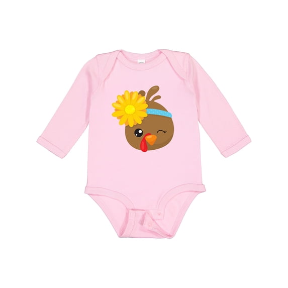 Inktastic Thanksgiving Turkey, Turkey With Sunflower Boys or Girls Long Sleeve Baby Bodysuit
