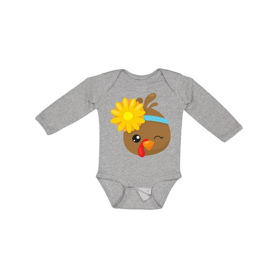 Inktastic Thanksgiving Turkey, Turkey With Sunflower Boys or Girls Long Sleeve Baby Bodysuit