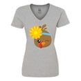 thumbnail image 1 of Inktastic Thanksgiving Turkey, Turkey With Sunflower Women's V-Neck T-Shirt, 1 of 5