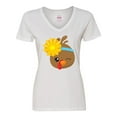 thumbnail image 1 of Inktastic Thanksgiving Turkey, Turkey With Sunflower Women's V-Neck T-Shirt, 1 of 5