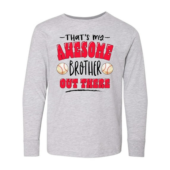 Inktastic That's My Awesome Brother Out There with Baseballs Long Sleeve Youth T-Shirt