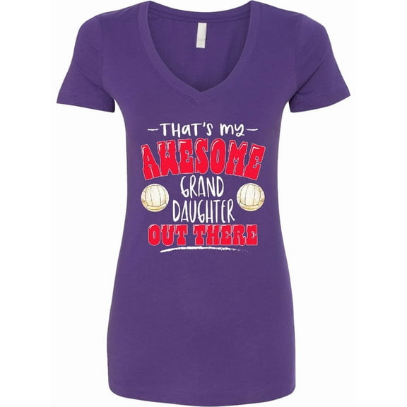 Inktastic That's My Awesome Granddaughter out There with Volleyball Women's V-Neck T-Shirt