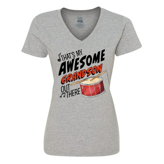 Inktastic That's My Awesome Grandson Out There with Percussion Drum Women's V-Neck T-Shirt