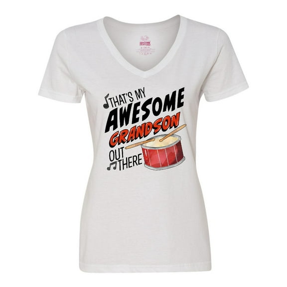 Inktastic That's My Awesome Grandson Out There with Percussion Drum Women's V-Neck T-Shirt