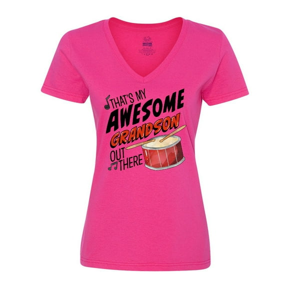 Inktastic That's My Awesome Grandson Out There with Percussion Drum Women's V-Neck T-Shirt