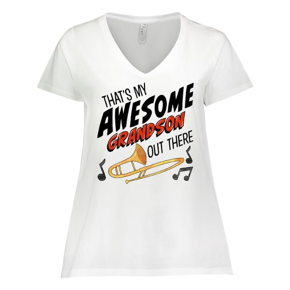 Inktastic That's My Awesome Grandson Out There with Trombone Women's Plus Size V-Neck T-Shirt