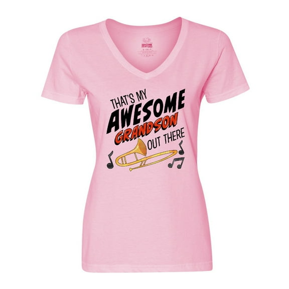 Inktastic That's My Awesome Grandson Out There with Trombone Women's V-Neck T-Shirt