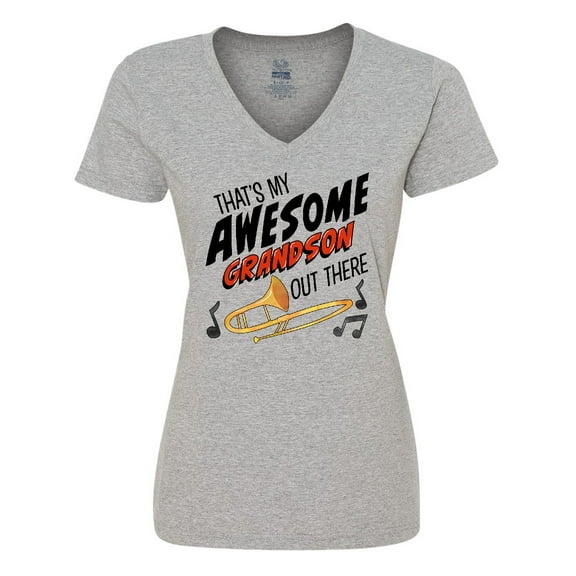 Inktastic That's My Awesome Grandson Out There with Trombone Women's V-Neck T-Shirt