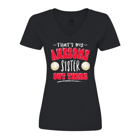 Inktastic That's My Awesome Sister Out There with Volleyball Women's V-Neck T-Shirt