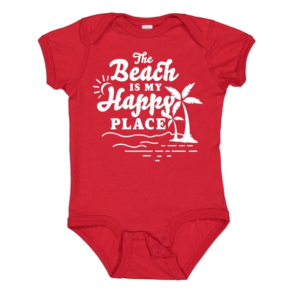 Inktastic The Beach is My Happy Place with Palm Trees Boys or Girls Baby Bodysuit