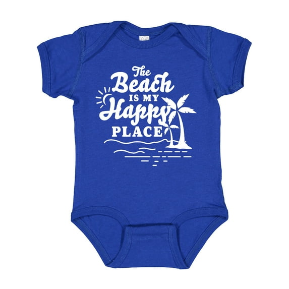 Inktastic The Beach is My Happy Place with Palm Trees Boys or Girls Baby Bodysuit