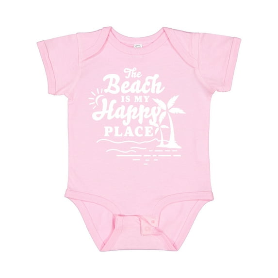 Inktastic The Beach is My Happy Place with Palm Trees Boys or Girls Baby Bodysuit