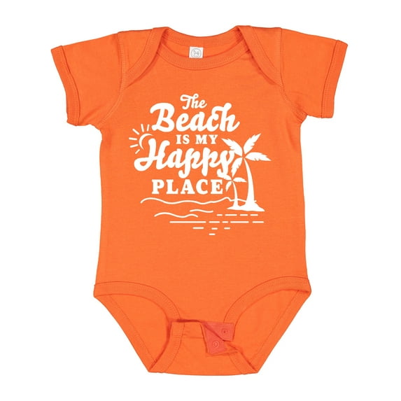 Inktastic The Beach is My Happy Place with Palm Trees Boys or Girls Baby Bodysuit