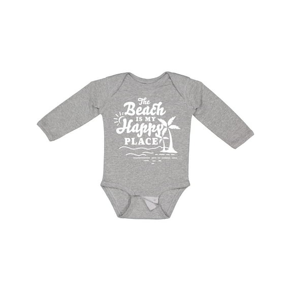 Inktastic The Beach is My Happy Place with Palm Trees Boys or Girls Long Sleeve Baby Bodysuit