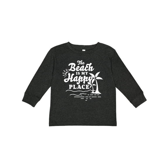 Inktastic The Beach is My Happy Place with Palm Trees Boys or Girls Long Sleeve Toddler T-Shirt