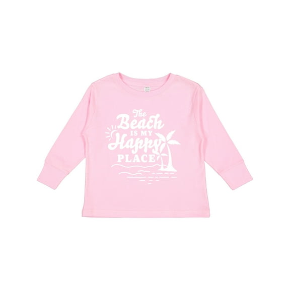 Inktastic The Beach is My Happy Place with Palm Trees Boys or Girls Long Sleeve Toddler T-Shirt