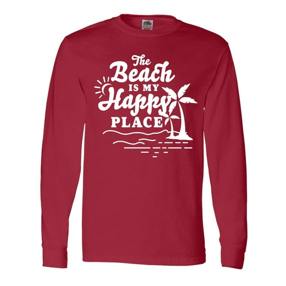 Inktastic The Beach is My Happy Place with Palm Trees Long Sleeve T-Shirt