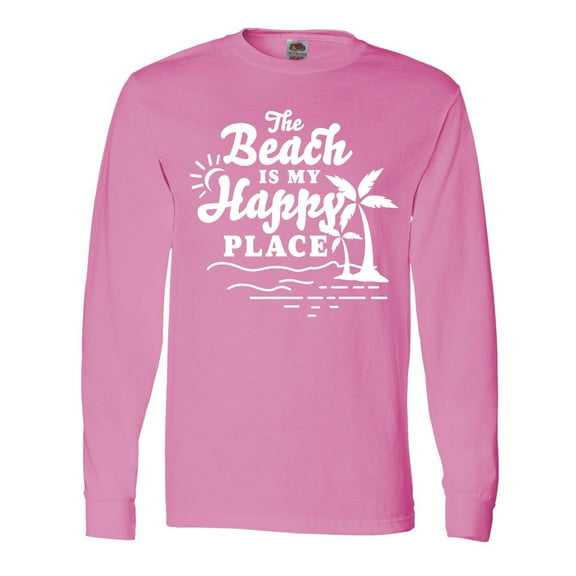 Inktastic The Beach is My Happy Place with Palm Trees Long Sleeve T-Shirt