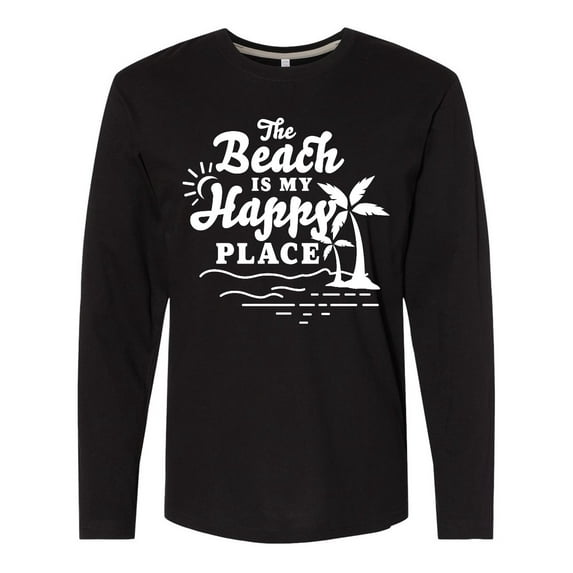 Inktastic The Beach is My Happy Place with Palm Trees Long Sleeve T-Shirt