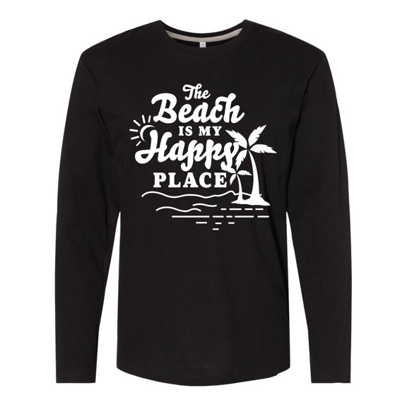 Inktastic The Beach is My Happy Place with Palm Trees Long Sleeve T-Shirt