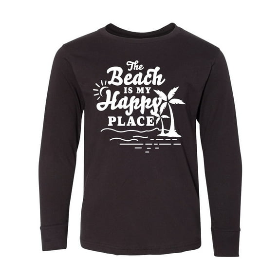 Inktastic The Beach is My Happy Place with Palm Trees Long Sleeve Youth T-Shirt