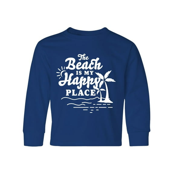 Inktastic The Beach is My Happy Place with Palm Trees Long Sleeve Youth T-Shirt