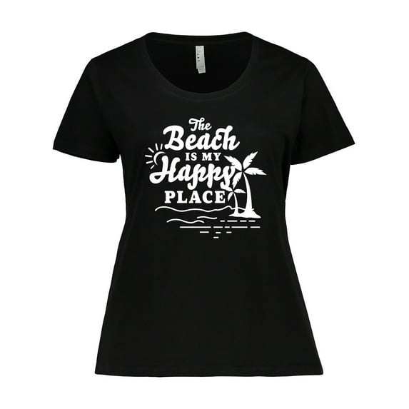 Inktastic The Beach is My Happy Place with Palm Trees Women's Plus Size T-Shirt