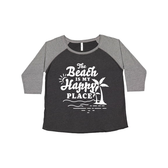 Inktastic The Beach is My Happy Place with Palm Trees Women's Plus Size T-Shirt