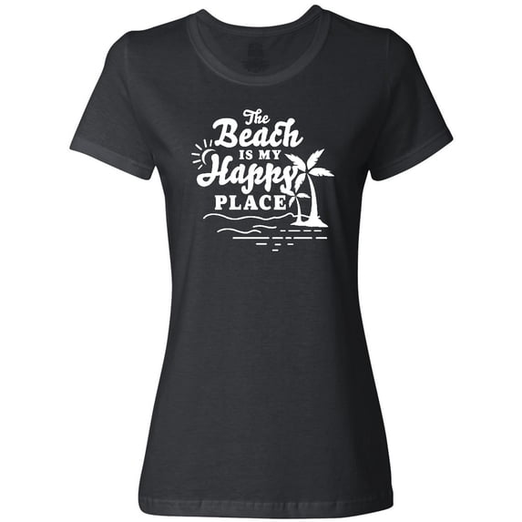 Inktastic The Beach is My Happy Place with Palm Trees Women's T-Shirt